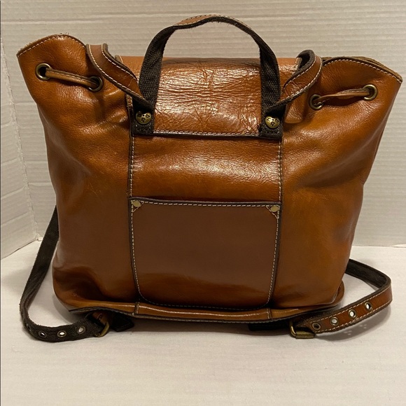 Patricia Nash Tan Brown Leather Large Back Pack With Pocket Drawstring - Picture 10 of 16